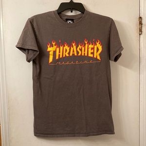 Thrasher flame short sleeve gray  tee shirt